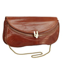 BALLY Chain Shoulder Bag Leather Brown Gold Auth ti2210-1