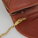 BALLY Chain Shoulder Bag Leather Brown Gold Auth ti2210-22