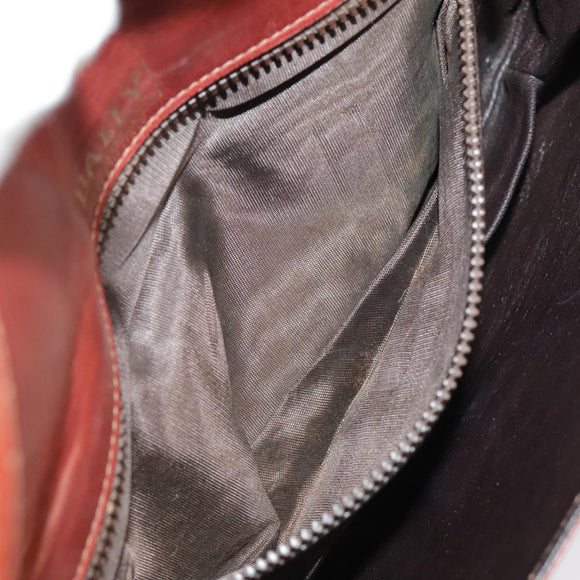 BALLY Chain Shoulder Bag Leather Brown Gold Auth ti2210