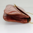 BALLY Chain Shoulder Bag Leather Brown Gold Auth ti2210-5
