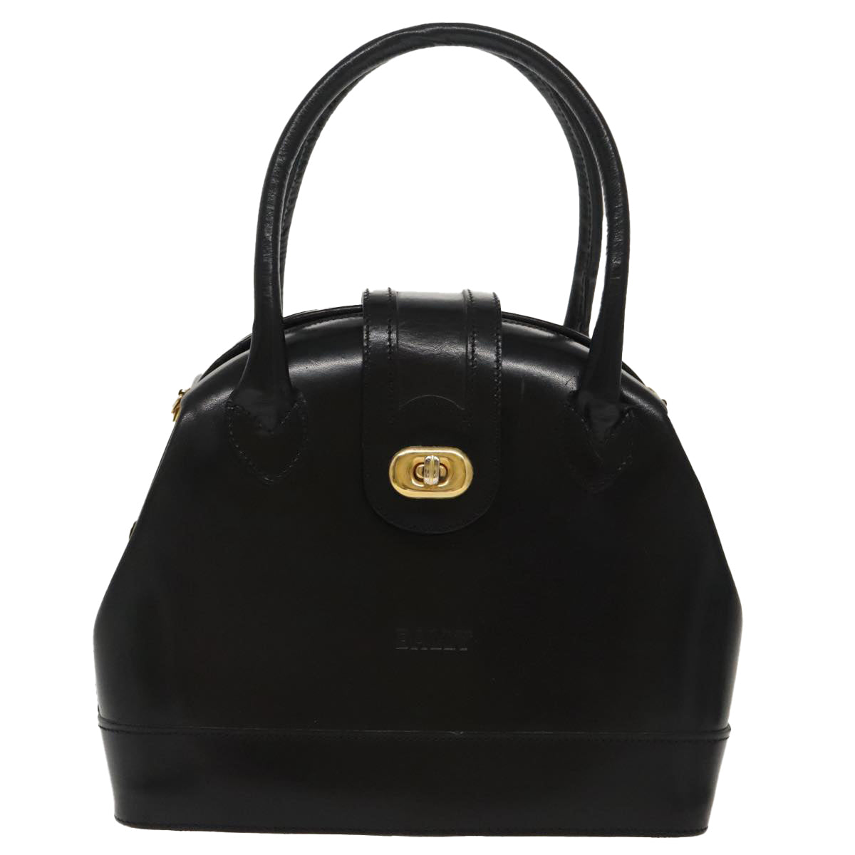 BALLY Hand Bag Leather 2way Black Gold Auth ti2211