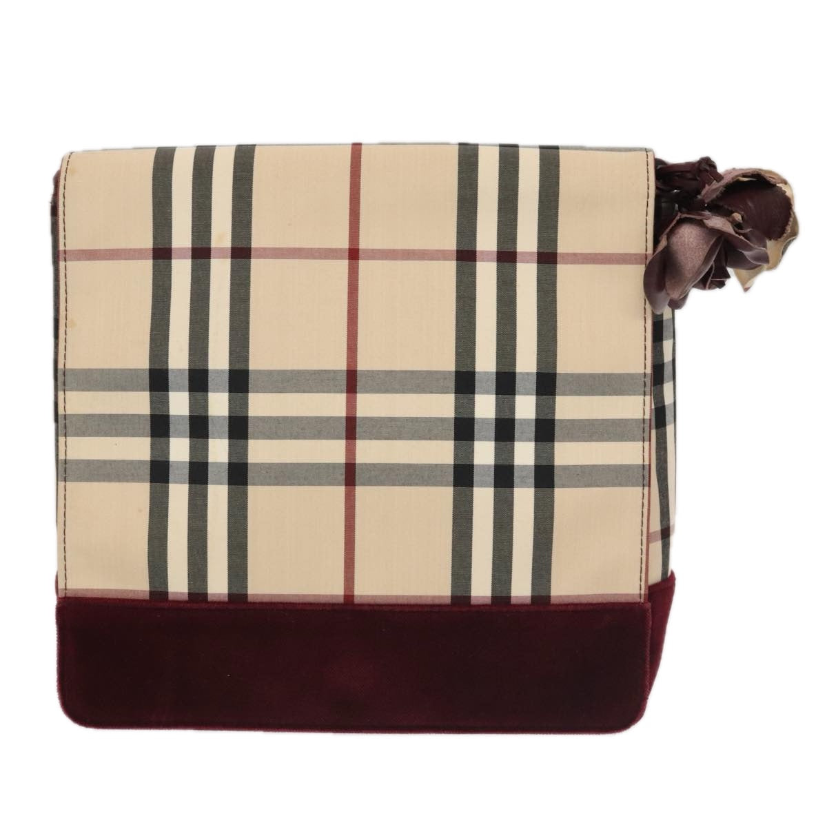 BURBERRY Nova Check Shoulder Bag Nylon Leather Beige Bordeaux Silver Auth ti2212 - 0