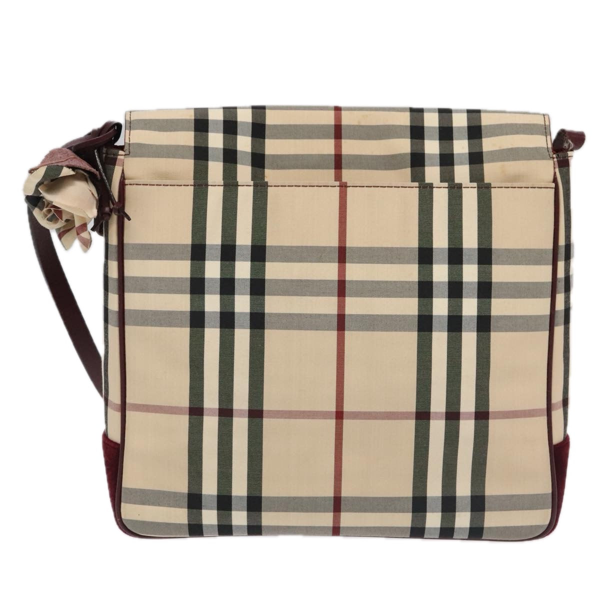 BURBERRY Nova Check Shoulder Bag Nylon Leather Beige Bordeaux Silver Auth ti2212