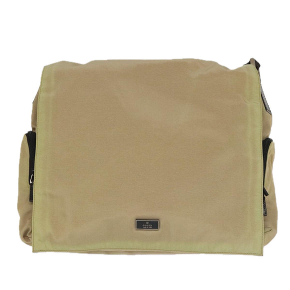 GUCCI Shoulder Bag Nylon Beige Dark Brown Silver 019.0340 Auth ti2214