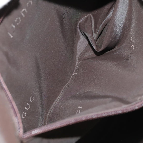 GUCCI Shoulder Bag Nylon Beige Dark Brown Silver 019.0340 Auth ti2214