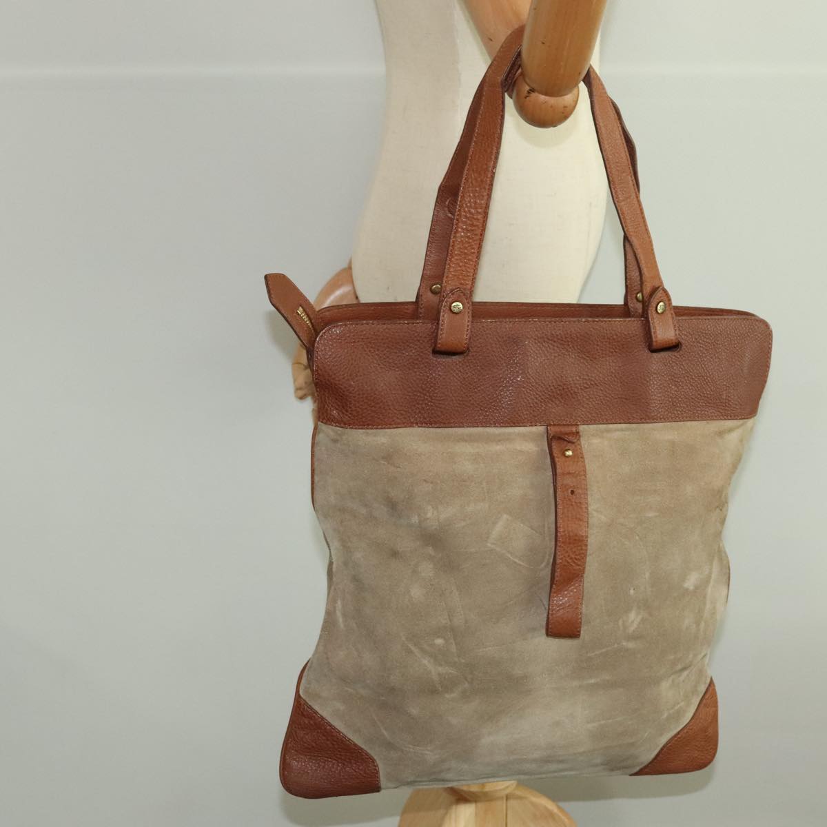 BURBERRY Tote Bag Suede Leather Brown Auth ti2215