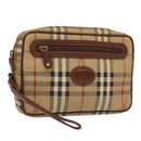 Burberrys Nova Check Clutch Bag PVC Leather Beige Brown Gold Auth ti2218-1