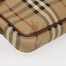 Burberrys Nova Check Clutch Bag PVC Leather Beige Brown Gold Auth ti2218-14