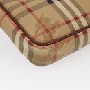 Burberrys Nova Check Clutch Bag PVC Leather Beige Brown Gold Auth ti2218-16