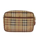 Burberrys Nova Check Clutch Bag PVC Leather Beige Brown Gold Auth ti2218-2