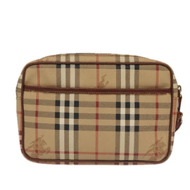 Burberrys Nova Check Clutch Bag PVC Leather Beige Brown Gold Auth ti2218 - 0