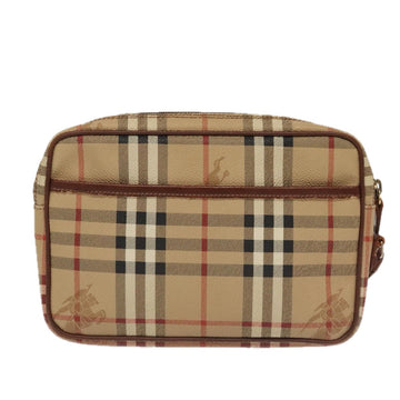 Burberrys Nova Check Clutch Bag PVC Leather Beige Brown Gold Auth ti2218 - 0