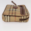 Burberrys Nova Check Clutch Bag PVC Leather Beige Brown Gold Auth ti2218-3