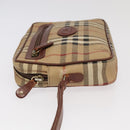 Burberrys Nova Check Clutch Bag PVC Leather Beige Brown Gold Auth ti2218-4