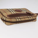 Burberrys Nova Check Clutch Bag PVC Leather Beige Brown Gold Auth ti2218-5