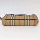 Burberrys Nova Check Clutch Bag PVC Leather Beige Brown Gold Auth ti2218-7