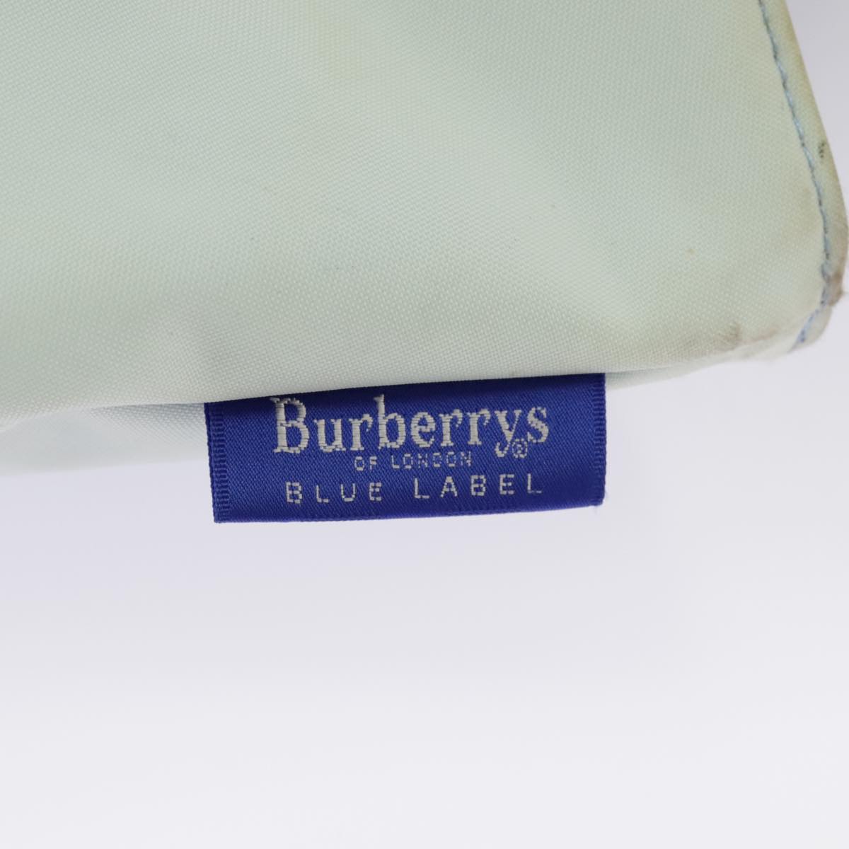 Burberrys Blue Label Tote Bag Nylon Leather Light Blue Brown Silver Auth ti2219