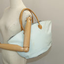 Burberrys Blue Label Tote Bag Nylon Leather Light Blue Brown Silver Auth ti2219-24