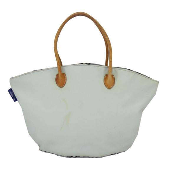 Burberrys Blue Label Tote Bag Nylon Leather Light Blue Brown Silver Auth ti2219