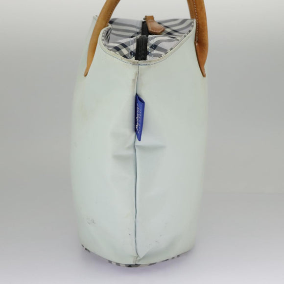 Burberrys Blue Label Tote Bag Nylon Leather Light Blue Brown Silver Auth ti2219