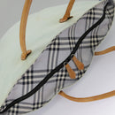 Burberrys Blue Label Tote Bag Nylon Leather Light Blue Brown Silver Auth ti2219-8