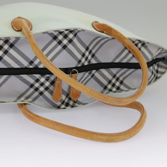 Burberrys Blue Label Tote Bag Nylon Leather Light Blue Brown Silver Auth ti2219