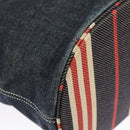 BURBERRY Blue Label Hand Bag Denim Leather Blue Beige Silver Auth ti2223-15