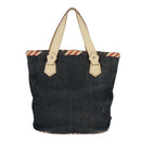 BURBERRY Blue Label Hand Bag Denim Leather Blue Beige Silver Auth ti2223-13