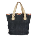 BURBERRY Blue Label Hand Bag Denim Leather Blue Beige Silver Auth ti2223-2