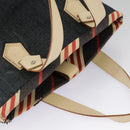 BURBERRY Blue Label Hand Bag Denim Leather Blue Beige Silver Auth ti2223-8