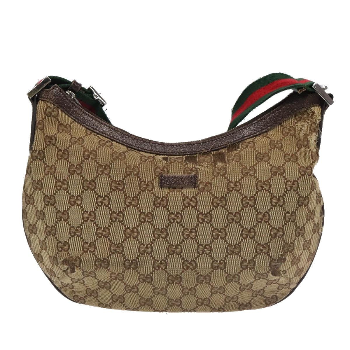 GUCCI GG Canvas Web Sherry Line Shoulder Bag Beige Silver 181092 Auth ti2224 - 0