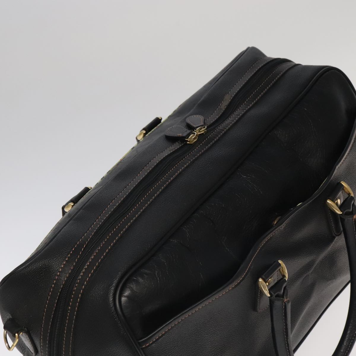 BURBERRY Shoulder Bag Leather 2way Black Gold Silver Auth ti2226