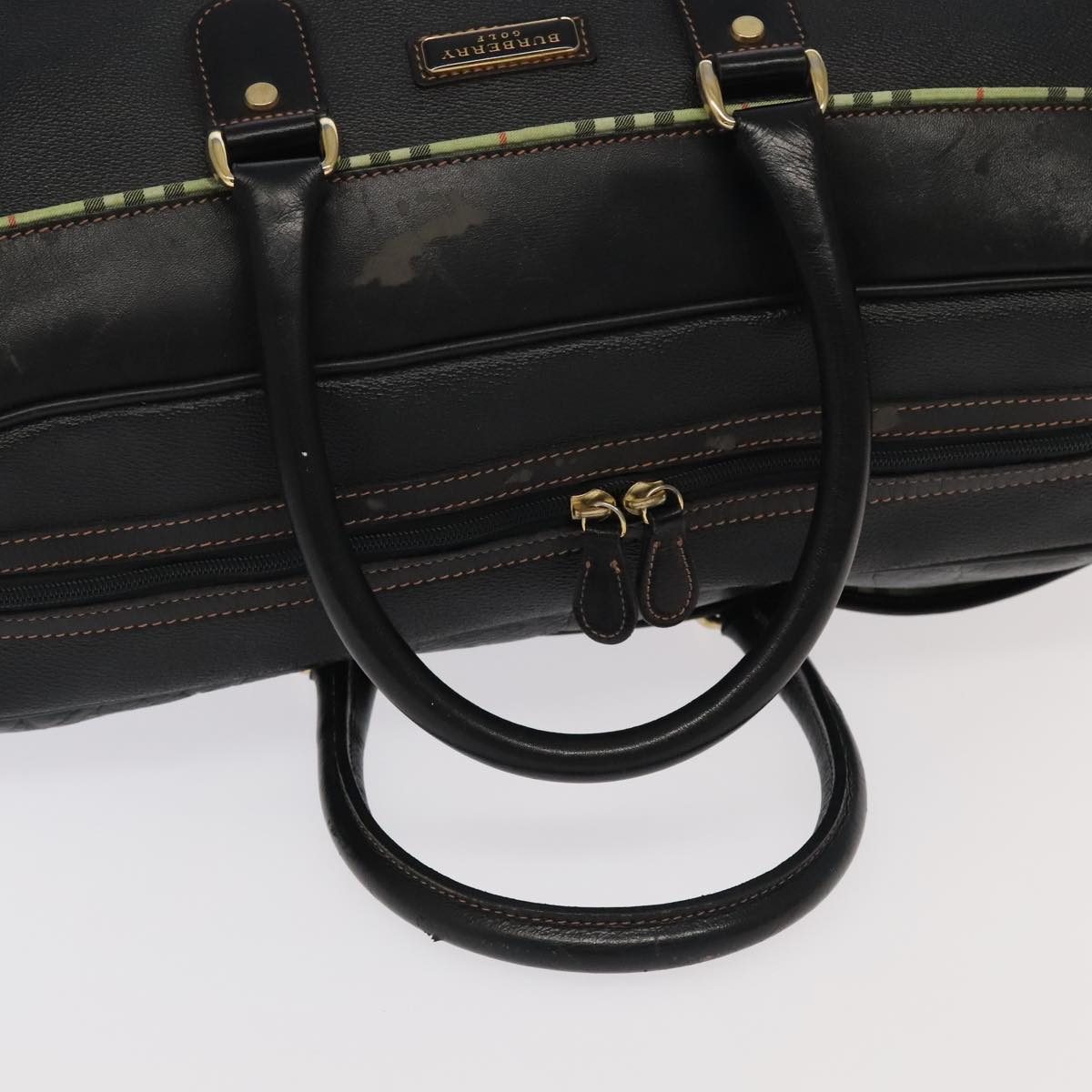 BURBERRY Shoulder Bag Leather 2way Black Gold Silver Auth ti2226