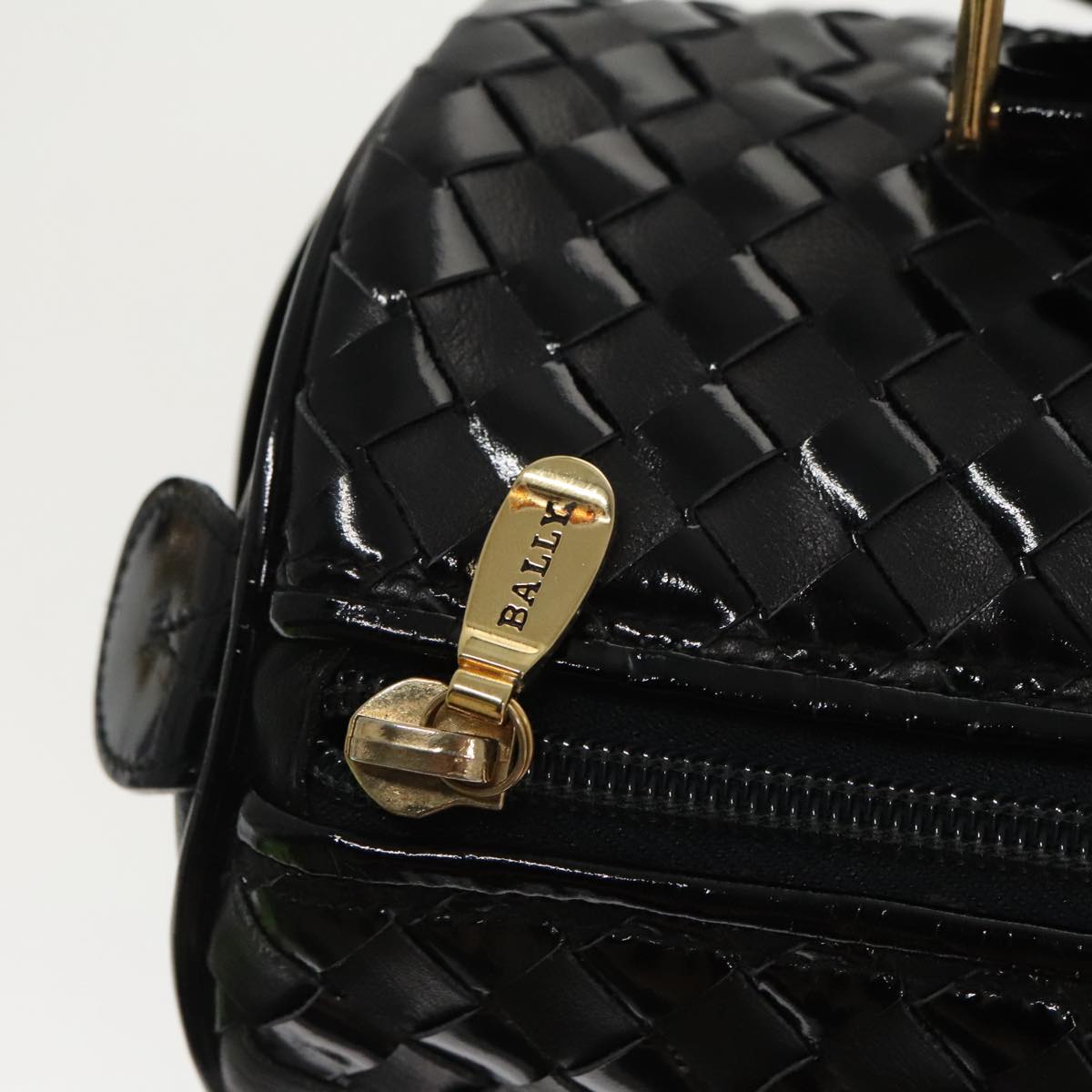 BALLY Hand Bag Enamel Black Gold Auth ti2228