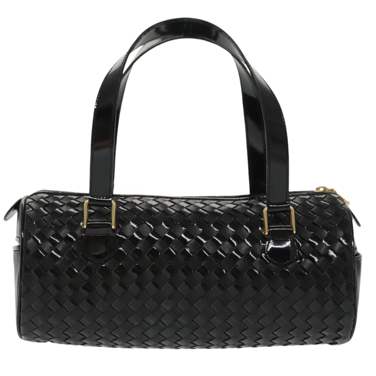 BALLY Hand Bag Enamel Black Gold Auth ti2228 - 0