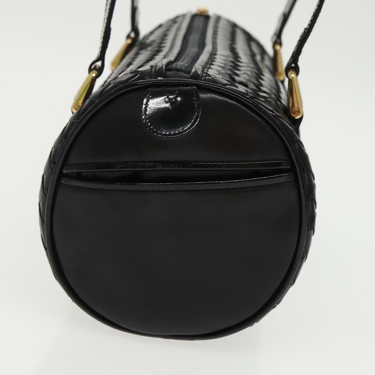 BALLY Hand Bag Enamel Black Gold Auth ti2228