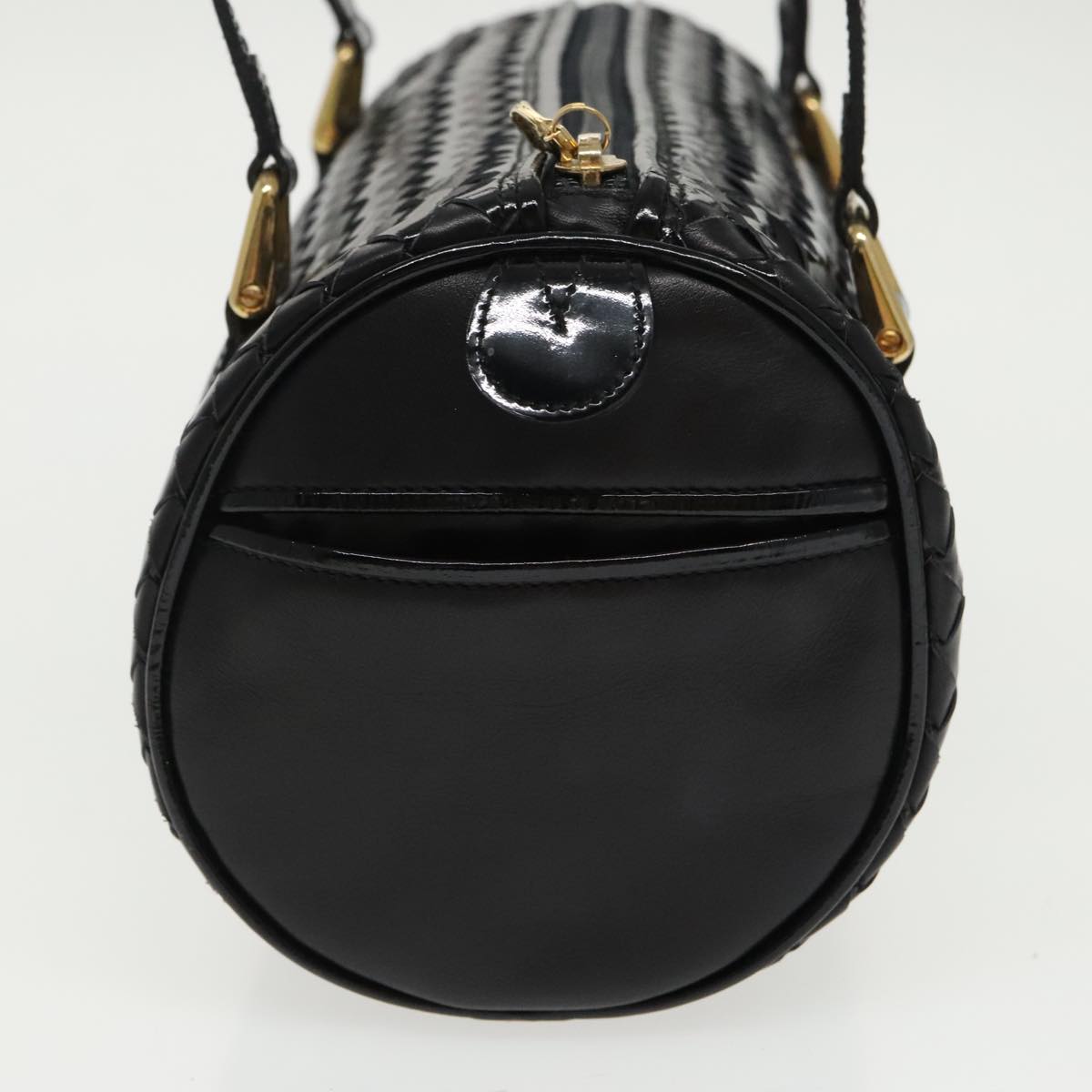 BALLY Hand Bag Enamel Black Gold Auth ti2228