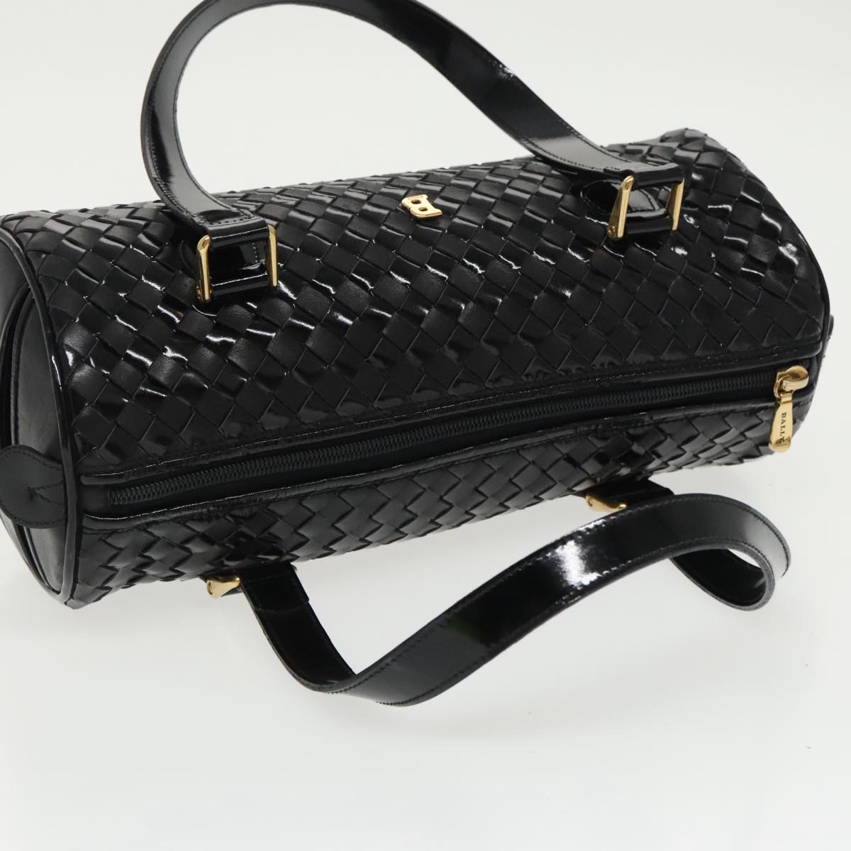 BALLY Hand Bag Enamel Black Gold Auth ti2228