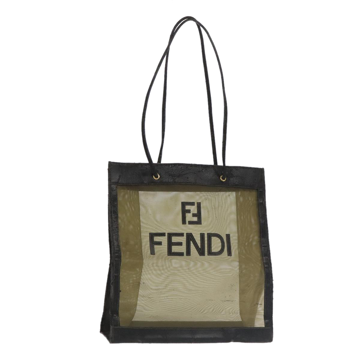 FENDI Tote Bag Nylon Leather Khaki Black Gold Auth ti2229