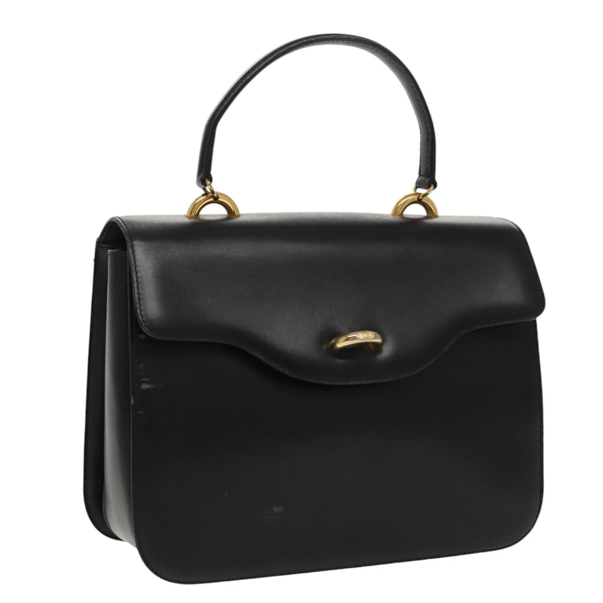 BALLY Hand Bag Leather Black Gold Auth ti2232