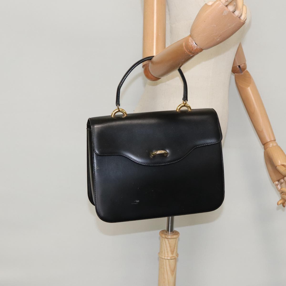 BALLY Hand Bag Leather Black Gold Auth ti2232