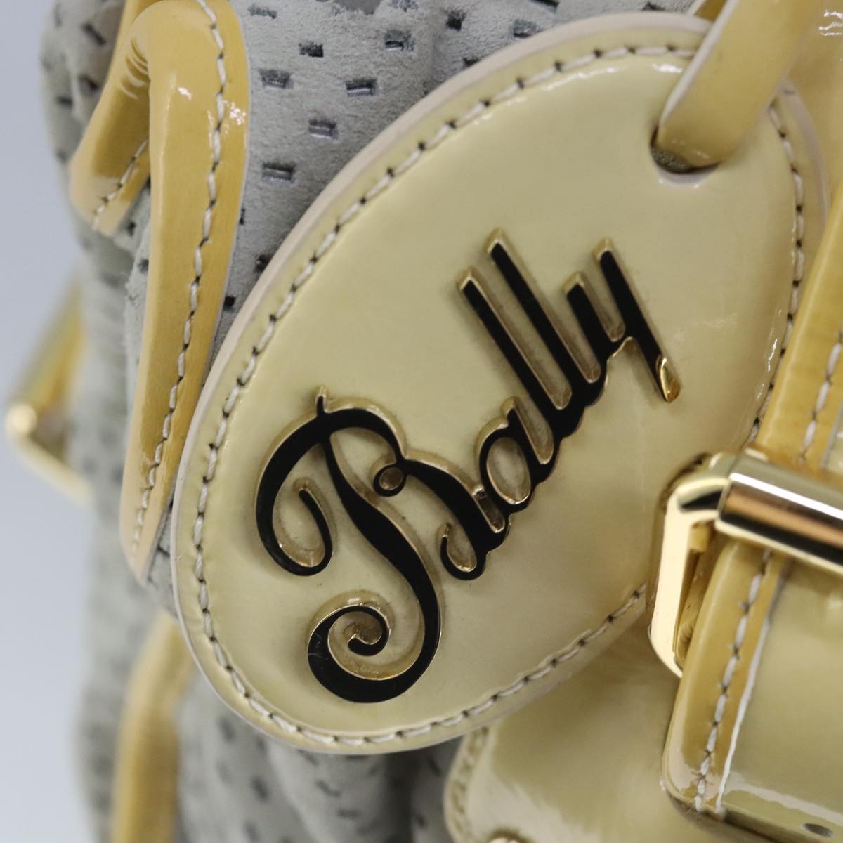 BALLY Hand Bag Suede Enamel Gray Yellow Gold Auth ti2235