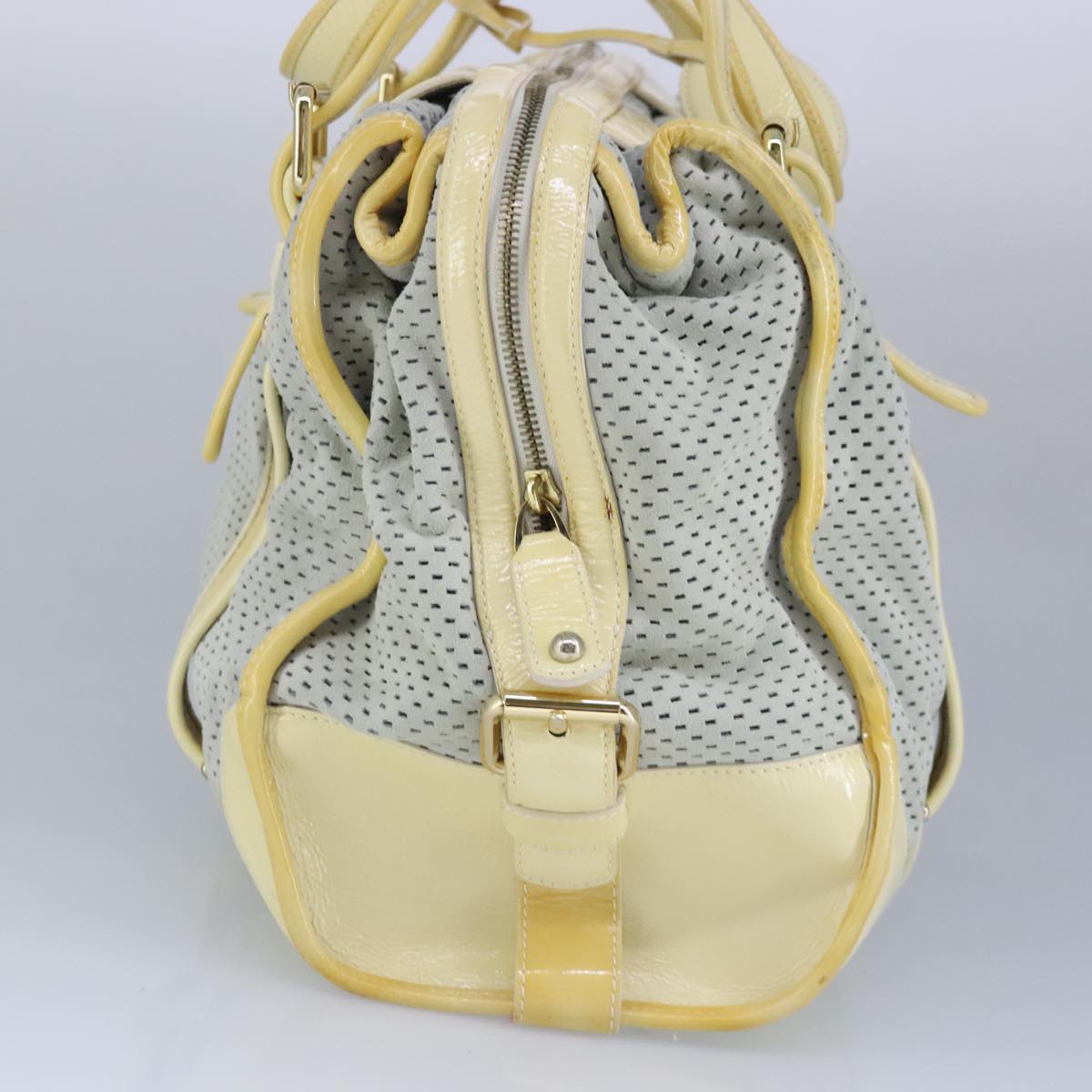 BALLY Hand Bag Suede Enamel Gray Yellow Gold Auth ti2235