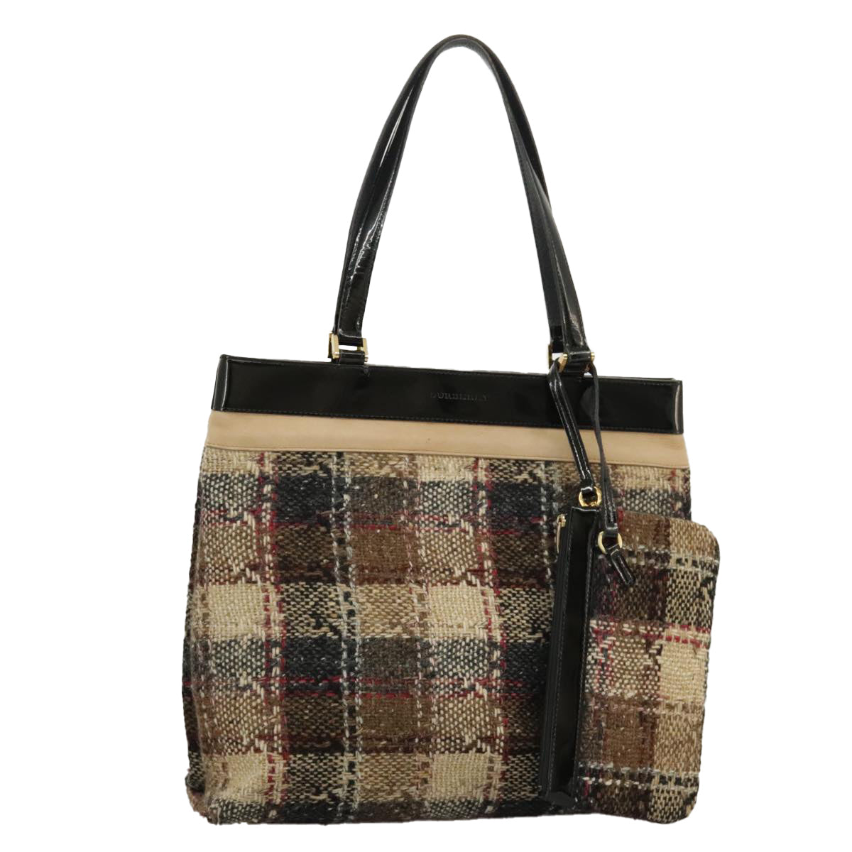 BURBERRY Nova Check Tote Bag Wool Leather Beige Black Gold Auth ti2237