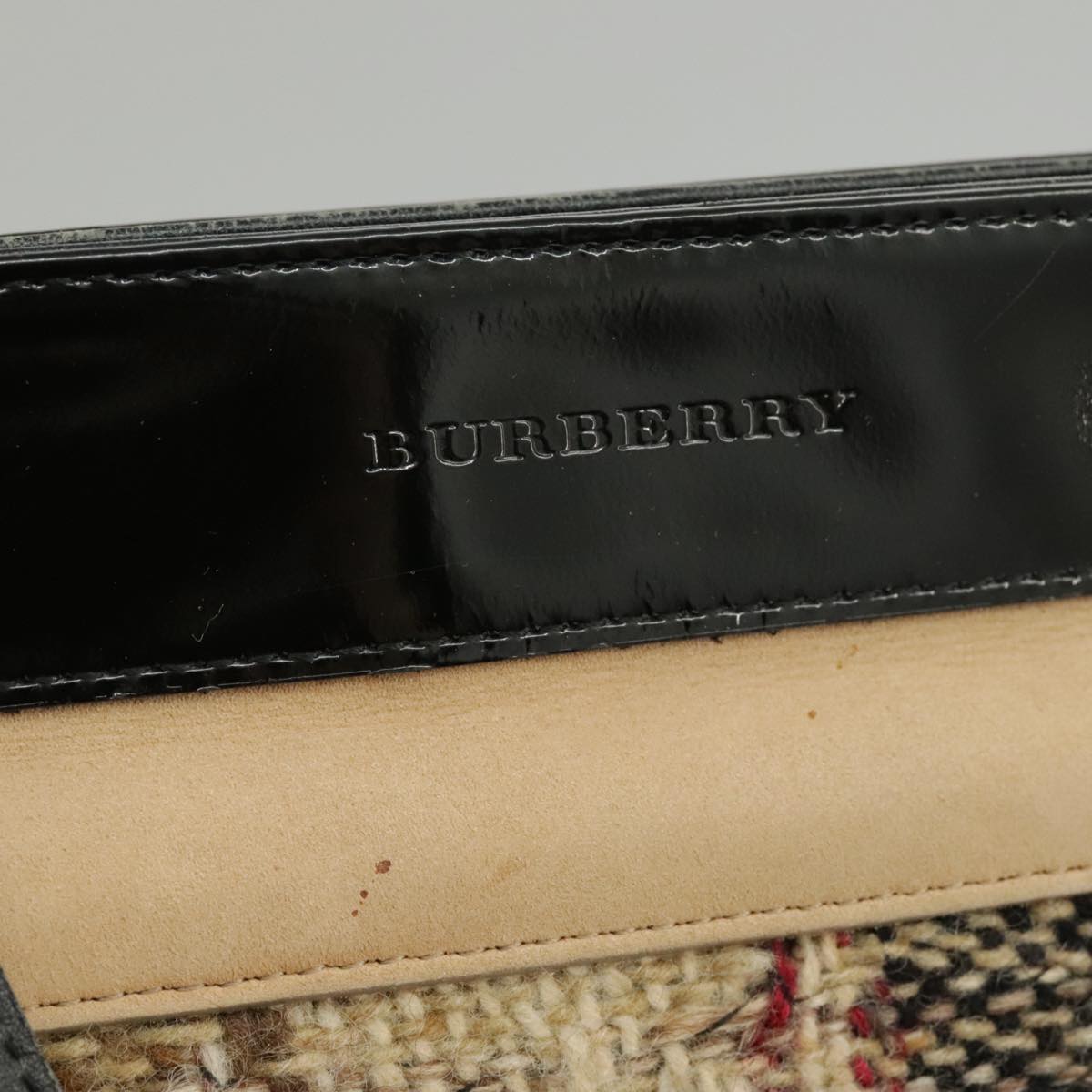 BURBERRY Nova Check Tote Bag Wool Leather Beige Black Gold Auth ti2237