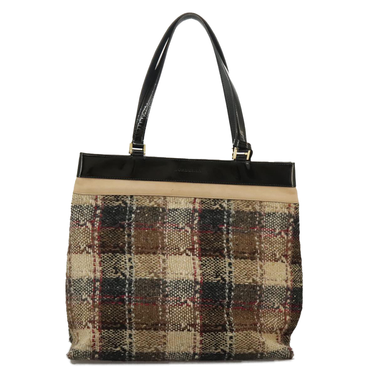 BURBERRY Nova Check Tote Bag Wool Leather Beige Black Gold Auth ti2237