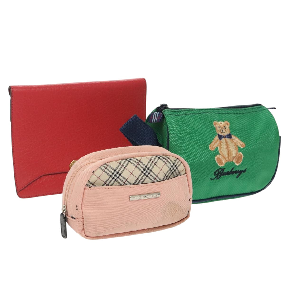 BURBERRY Pouch Canvas 3Set Pink Green Red Auth ti2238