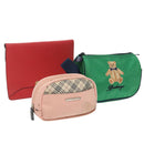 BURBERRY Pouch Canvas 3Set Pink Green Red Auth ti2238-1