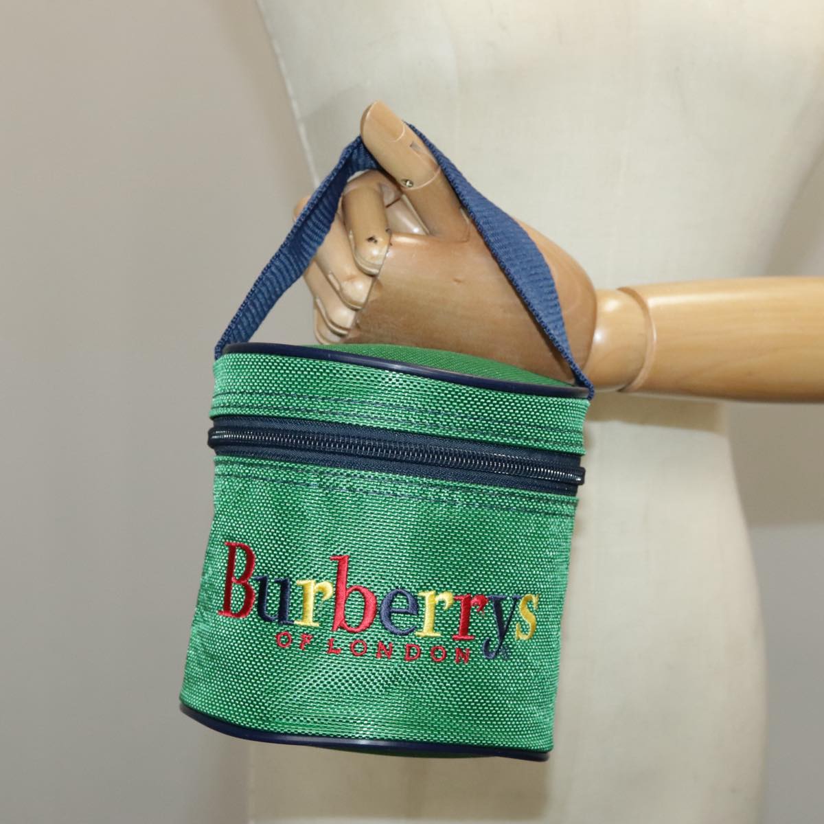 Burberrys hand Pouch Nylon Green Blue Auth ti2240