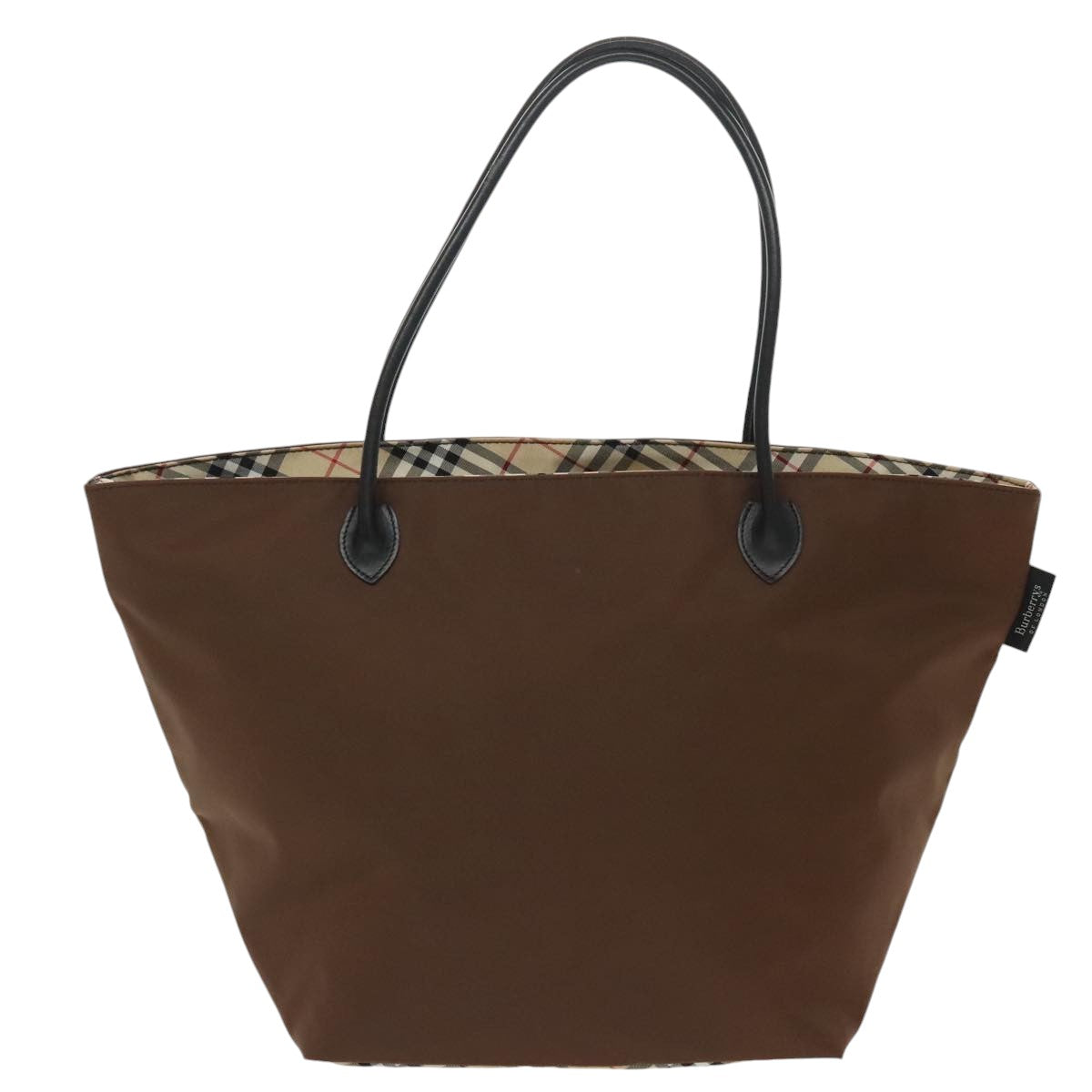 Burberrys Tote Bag Nylon Silver Brown Auth ti2242 - 0